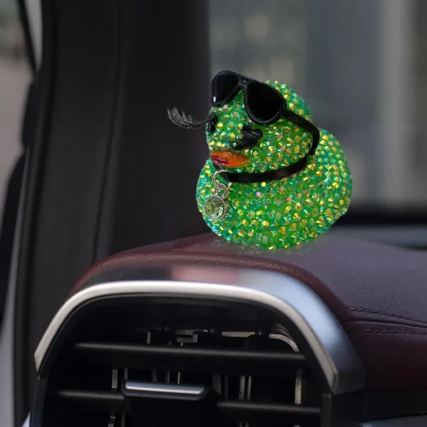 Rhinestone Duck Figurine Sparkling Little Duck Statue Sculpture with Sunglasses Necklace Car Dashboard Small Duck Ornament 2