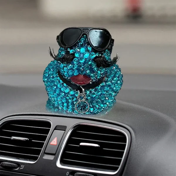 Rhinestone Duck Figurine Sparkling Little Duck Statue Sculpture with Sunglasses Necklace Car Dashboard Small Duck Ornament 5