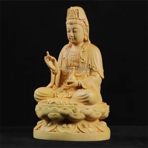 Wood Carving Guanyin Bodhisattva Figurine Buddha Sculpture Lucky Crafts Avalokitesvara Statue for Home Living Room Decoration 1