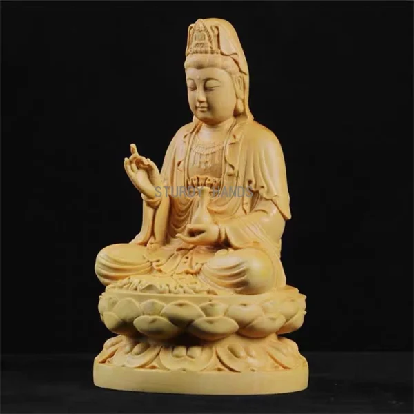 Wood Carving Guanyin Bodhisattva Figurine Buddha Sculpture Lucky Crafts Avalokitesvara Statue for Home Living Room Decoration 1