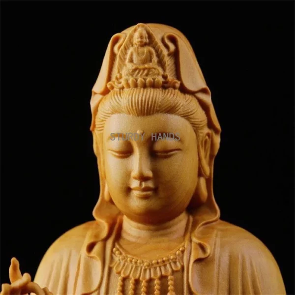 Wood Carving Guanyin Bodhisattva Figurine Buddha Sculpture Lucky Crafts Avalokitesvara Statue for Home Living Room Decoration 2