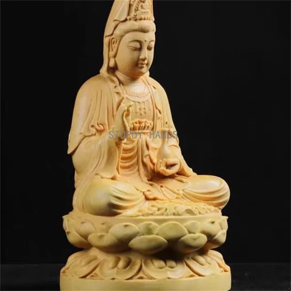 Wood Carving Guanyin Bodhisattva Figurine Buddha Sculpture Lucky Crafts Avalokitesvara Statue for Home Living Room Decoration 4