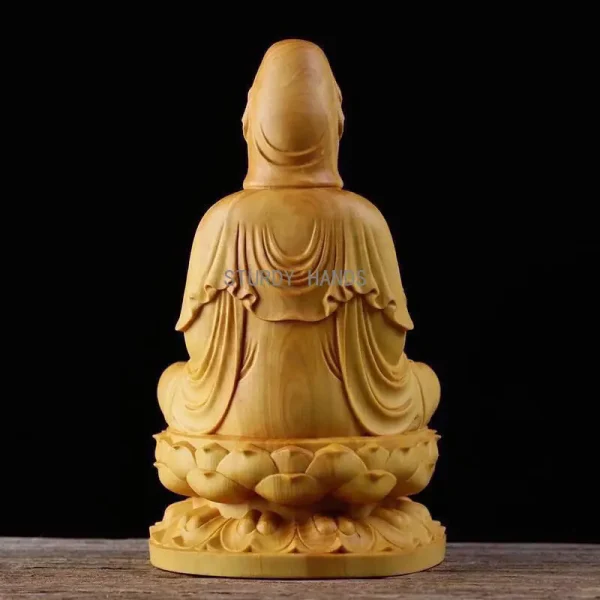 Wood Carving Guanyin Bodhisattva Figurine Buddha Sculpture Lucky Crafts Avalokitesvara Statue for Home Living Room Decoration 5