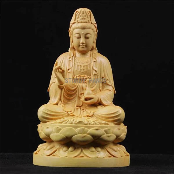 Wood Carving Guanyin Bodhisattva Figurine Buddha Sculpture Lucky Crafts Avalokitesvara Statue for Home Living Room Decoration 6