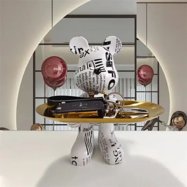 21cm Graffiti Bear Ornament Figurine Home Decoration Animal Statue Keys Storage Shelf Modern Room Sculpture Table Decor Gift 2