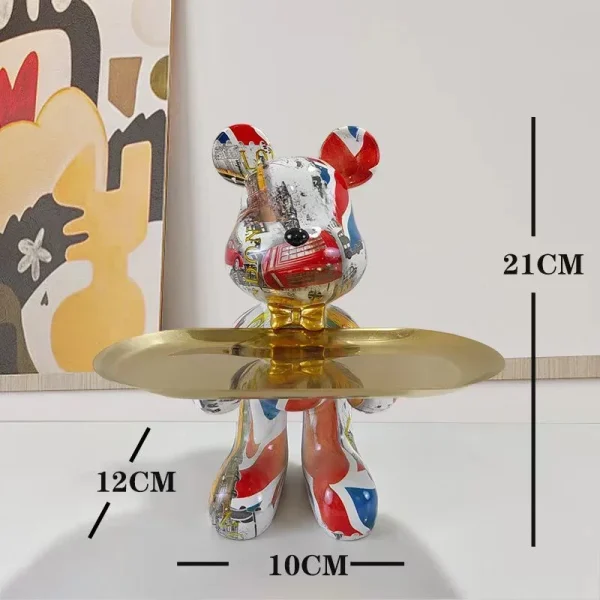 21cm Graffiti Bear Ornament Figurine Home Decoration Animal Statue Keys Storage Shelf Modern Room Sculpture Table Decor Gift 5