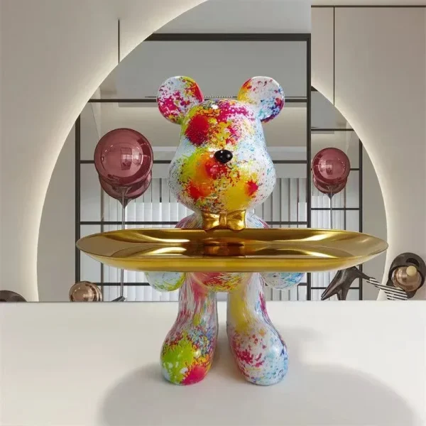 21cm Graffiti Bear Ornament Figurine Home Decoration Animal Statue Keys Storage Shelf Modern Room Sculpture Table Decor Gift 6