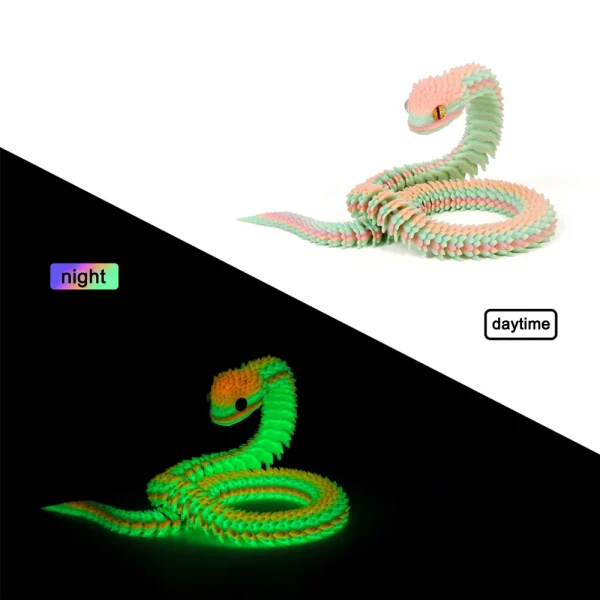 3D Printed Snake Luminous Movable Joint Simulation Snake Figurine Creative Home Office Desktop Decoration New Year Gifts Crafts 4
