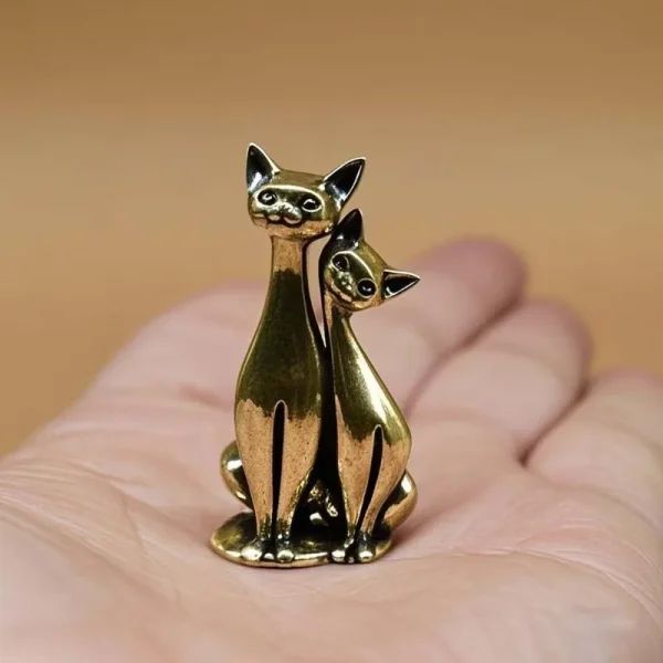 Antique Brass Cat Lovers Statue Ornament Copper Animal Sculpture Incense Burner Home Desktop Decorative Figurines & Miniatures 2
