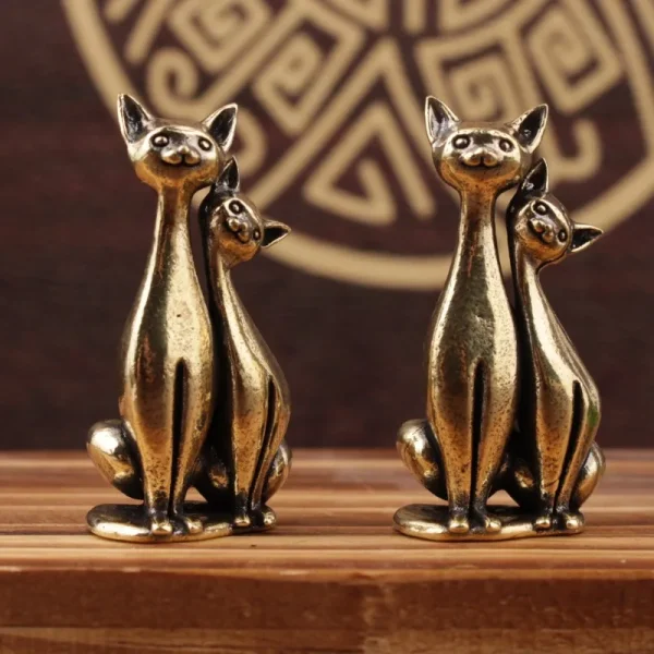 Antique Brass Cat Lovers Statue Ornament Copper Animal Sculpture Incense Burner Home Desktop Decorative Figurines & Miniatures 3