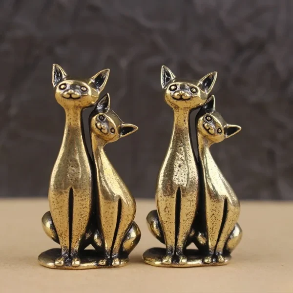 Antique Brass Cat Lovers Statue Ornament Copper Animal Sculpture Incense Burner Home Desktop Decorative Figurines & Miniatures 5