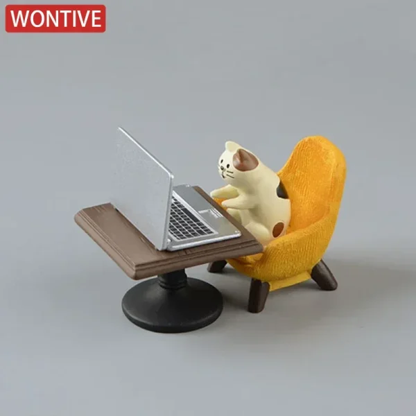 Cartoon Cat Frog Bear Yellow Chair Computer Office Model Mini Action Figures Resin Home Decor Accessories Desktop Figurine Toys 1