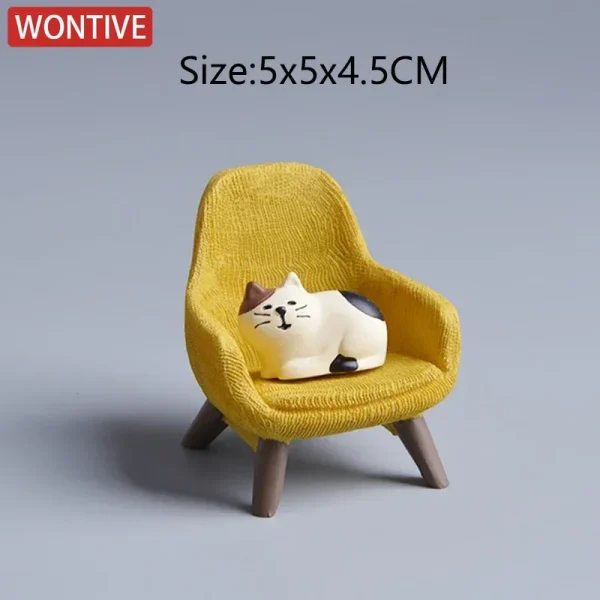 Cartoon Cat Frog Bear Yellow Chair Computer Office Model Mini Action Figures Resin Home Decor Accessories Desktop Figurine Toys 5