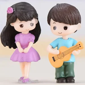 2PCS Miniature Ornaments Boy Girl Guitar Sweety Lovers Couple Figurines Craft Resin Wedding Dolls Accessories Home Decor 1