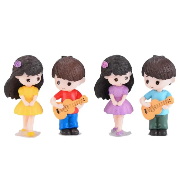 2PCS Miniature Ornaments Boy Girl Guitar Sweety Lovers Couple Figurines Craft Resin Wedding Dolls Accessories Home Decor 2