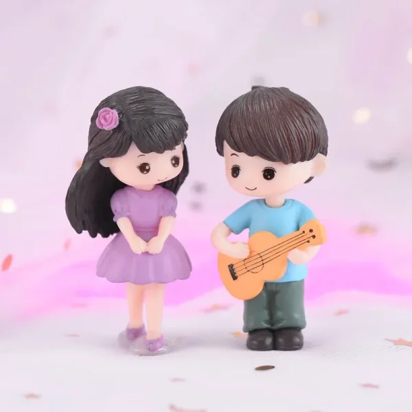 2PCS Miniature Ornaments Boy Girl Guitar Sweety Lovers Couple Figurines Craft Resin Wedding Dolls Accessories Home Decor 3