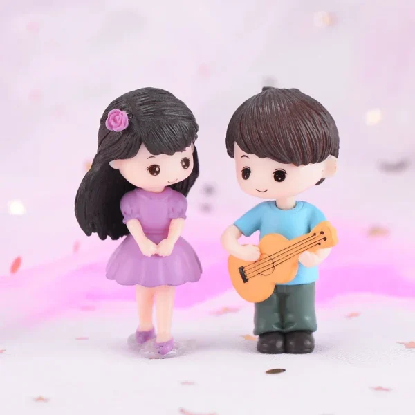 2PCS Miniature Ornaments Boy Girl Guitar Sweety Lovers Couple Figurines Craft Resin Wedding Dolls Accessories Home Decor 4