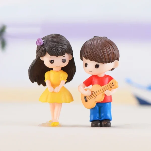 2PCS Miniature Ornaments Boy Girl Guitar Sweety Lovers Couple Figurines Craft Resin Wedding Dolls Accessories Home Decor 5