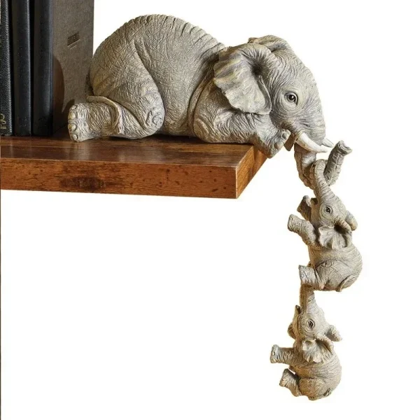 3Pcs/Set Cute Elephant Figurines Elephant Holding Baby Elephant Resin Crafts Home Furnishing Gift 4