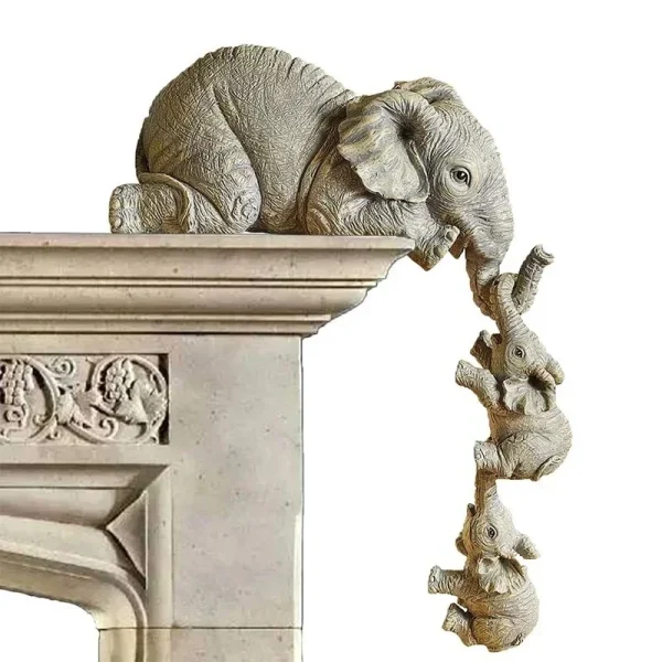 3Pcs/Set Cute Elephant Figurines Elephant Holding Baby Elephant Resin Crafts Home Furnishing Gift 5