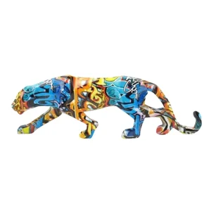 Graffiti Panther Statue Animal Figurine Abstract Geometric Style Resin Leopard Sculpture Home Office Desktop Decoration Gift 1