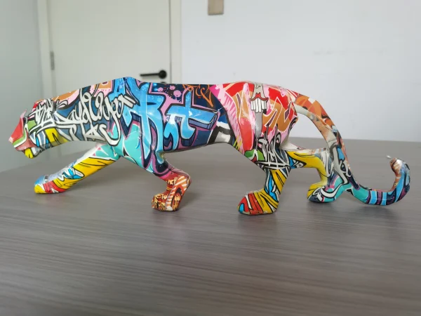 Graffiti Panther Statue Animal Figurine Abstract Geometric Style Resin Leopard Sculpture Home Office Desktop Decoration Gift 4