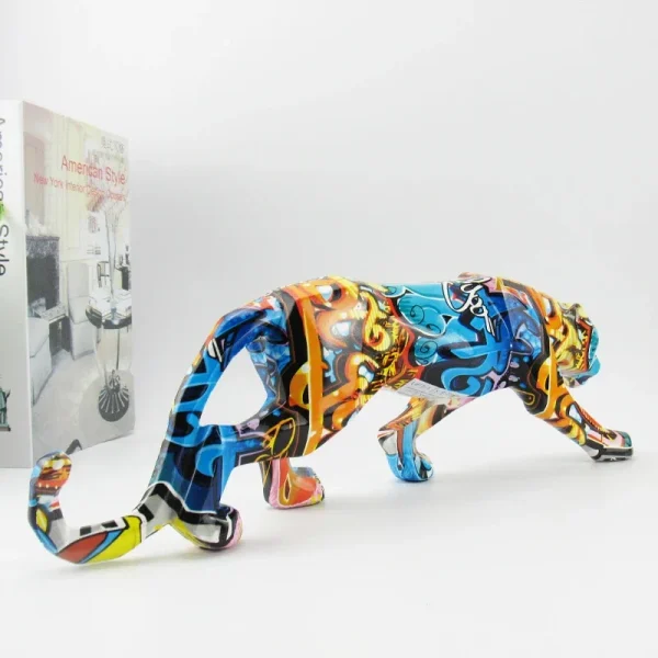 Graffiti Panther Statue Animal Figurine Abstract Geometric Style Resin Leopard Sculpture Home Office Desktop Decoration Gift 5