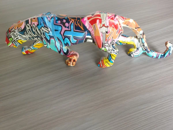 Graffiti Panther Statue Animal Figurine Abstract Geometric Style Resin Leopard Sculpture Home Office Desktop Decoration Gift 6