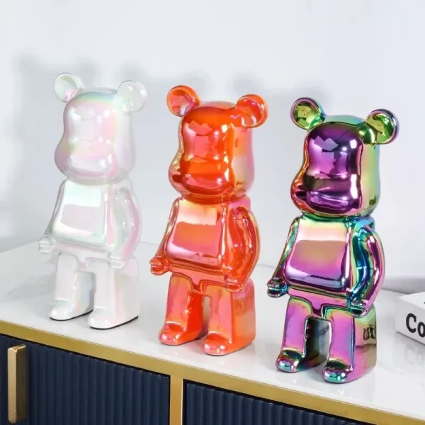 Aesthetic Bear Figure Catoon Ceramics Bear Statue Cute Animal Figurine Sculpture Luxury Livingroom Decoration Desk Accessories 4
