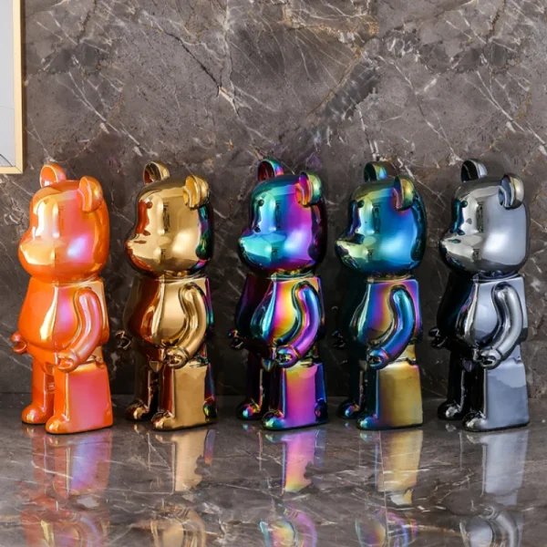 Aesthetic Bear Figure Catoon Ceramics Bear Statue Cute Animal Figurine Sculpture Luxury Livingroom Decoration Desk Accessories 5