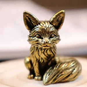 Brass Fox Statue Cute Fox Miniature Figurines Desk Ornament Decorations Accessories Copper Animal Sculpture Home Decor Crafts 1
