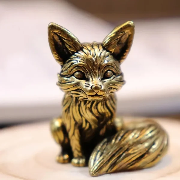 Brass Fox Statue Cute Fox Miniature Figurines Desk Ornament Decorations Accessories Copper Animal Sculpture Home Decor Crafts 1