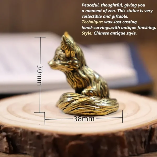 Brass Fox Statue Cute Fox Miniature Figurines Desk Ornament Decorations Accessories Copper Animal Sculpture Home Decor Crafts 2