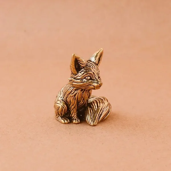 Brass Fox Statue Cute Fox Miniature Figurines Desk Ornament Decorations Accessories Copper Animal Sculpture Home Decor Crafts 3