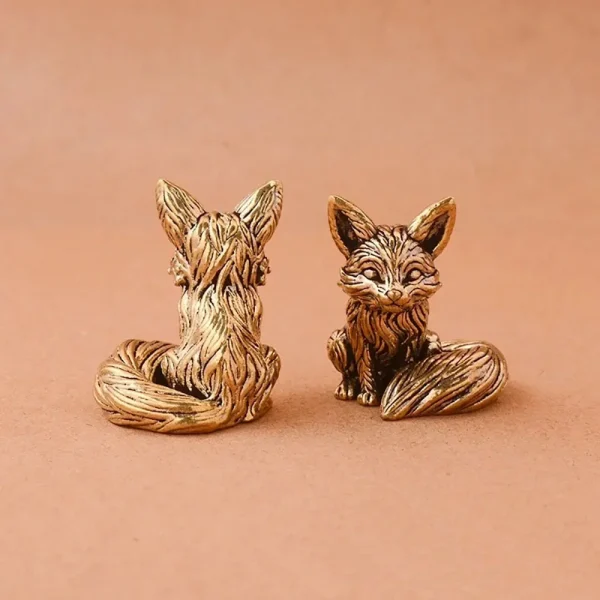 Brass Fox Statue Cute Fox Miniature Figurines Desk Ornament Decorations Accessories Copper Animal Sculpture Home Decor Crafts 4