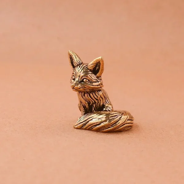 Brass Fox Statue Cute Fox Miniature Figurines Desk Ornament Decorations Accessories Copper Animal Sculpture Home Decor Crafts 5