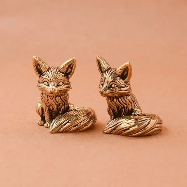 Brass Fox Statue Cute Fox Miniature Figurines Desk Ornament Decorations Accessories Copper Animal Sculpture Home Decor Crafts 6