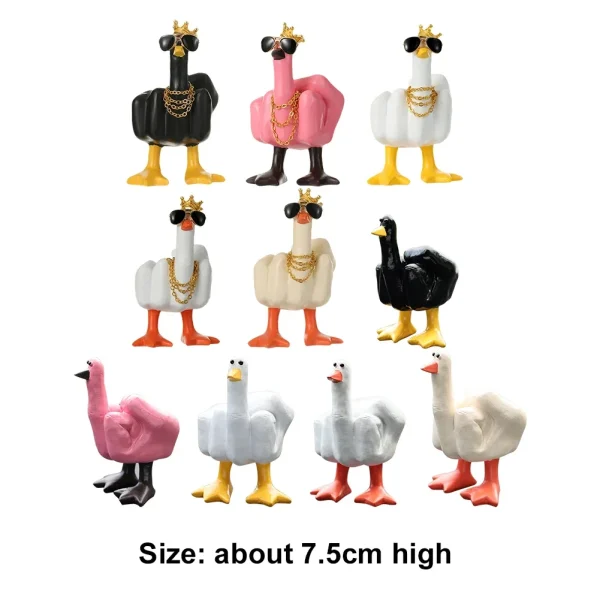 Middle Finger Little Duck Decor Resin Small Duck Sculpture 7.5cm Duck Decorative Figurine for Home Garden Desk Decoration 6