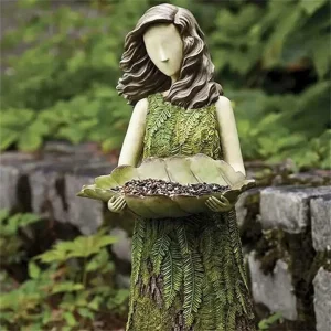 Green Fairy Statue Bird Feeder Resin Decoration Garden Forest Girl Sculpture Figurines Crafts Outdoor Lawn Garden Decoration New 1