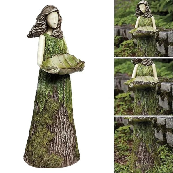 Green Fairy Statue Bird Feeder Resin Decoration Garden Forest Girl Sculpture Figurines Crafts Outdoor Lawn Garden Decoration New 3