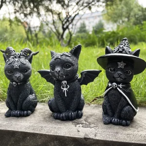 1PC Black Cat Statue Mysterious Cute Cat Witch Cat Figurine Witches Decor Desk Ornament Hand-Painted Sculpture for Halloween 1PC 1