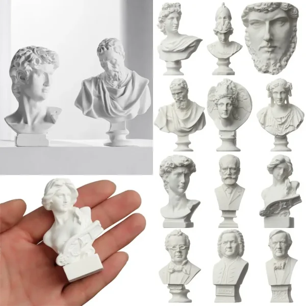 New Mini Figurine Plaster Statue Greek Mythology Celebrities Famous Sculpture Drawing Practice Gypsum Bust Portraits Home Decor 3