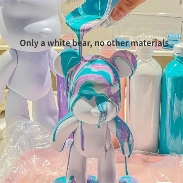 Creative Fluid Bear Handmade DIY Painting Violent Bear Sculpture White Mold Doll Figurine Toys Animal Bear Home Decor Ornaments 1