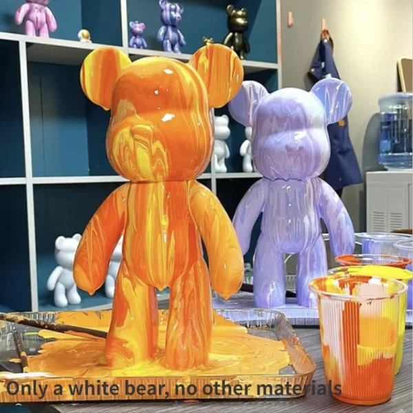 Creative Fluid Bear Handmade DIY Painting Violent Bear Sculpture White Mold Doll Figurine Toys Animal Bear Home Decor Ornaments 3