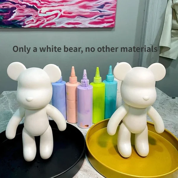 Creative Fluid Bear Handmade DIY Painting Violent Bear Sculpture White Mold Doll Figurine Toys Animal Bear Home Decor Ornaments 4