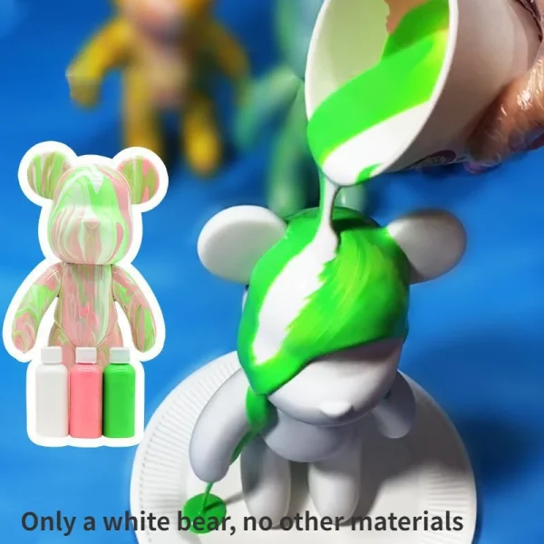Creative Fluid Bear Handmade DIY Painting Violent Bear Sculpture White Mold Doll Figurine Toys Animal Bear Home Decor Ornaments 5