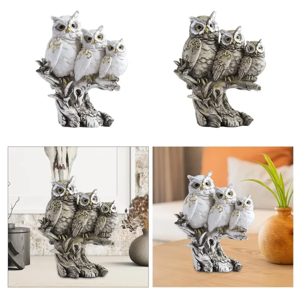 Owl Figurines Creative Tabletop Ornament Owl Sculpture Owl Statue for Office Cabinet Bedroom Living Room Table Centerpiece 3
