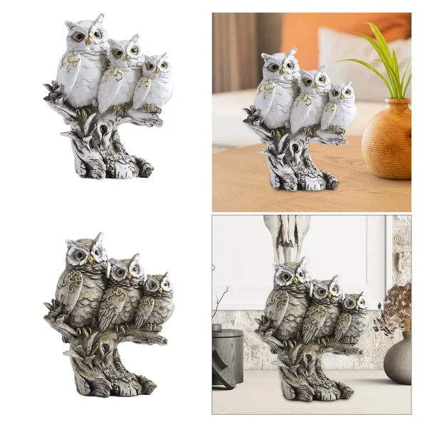 Owl Figurines Creative Tabletop Ornament Owl Sculpture Owl Statue for Office Cabinet Bedroom Living Room Table Centerpiece 4