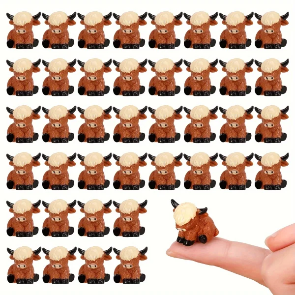 20pcs Charming Mini Highland Cow Figurines Cute Resin Animal Sculptures for DIY Crafts Dollhouse Garden for Room Decor 1
