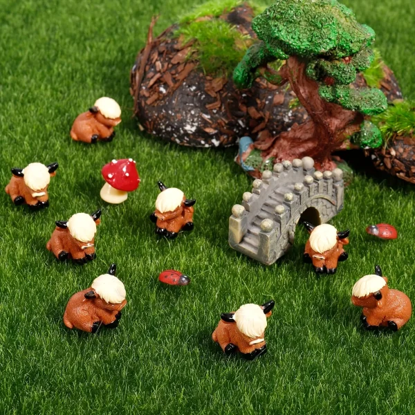 20pcs Charming Mini Highland Cow Figurines Cute Resin Animal Sculptures for DIY Crafts Dollhouse Garden for Room Decor 2